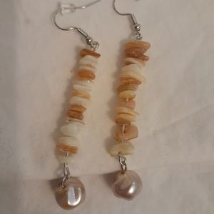 Handmade gemstone chip with freshwater pearl earrings